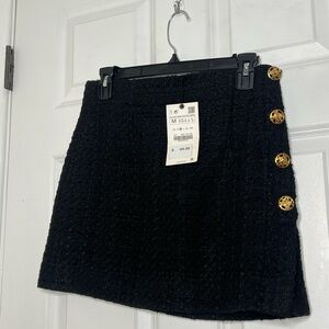 Zara Black Twilled Mini Skirt with Gold Buttons